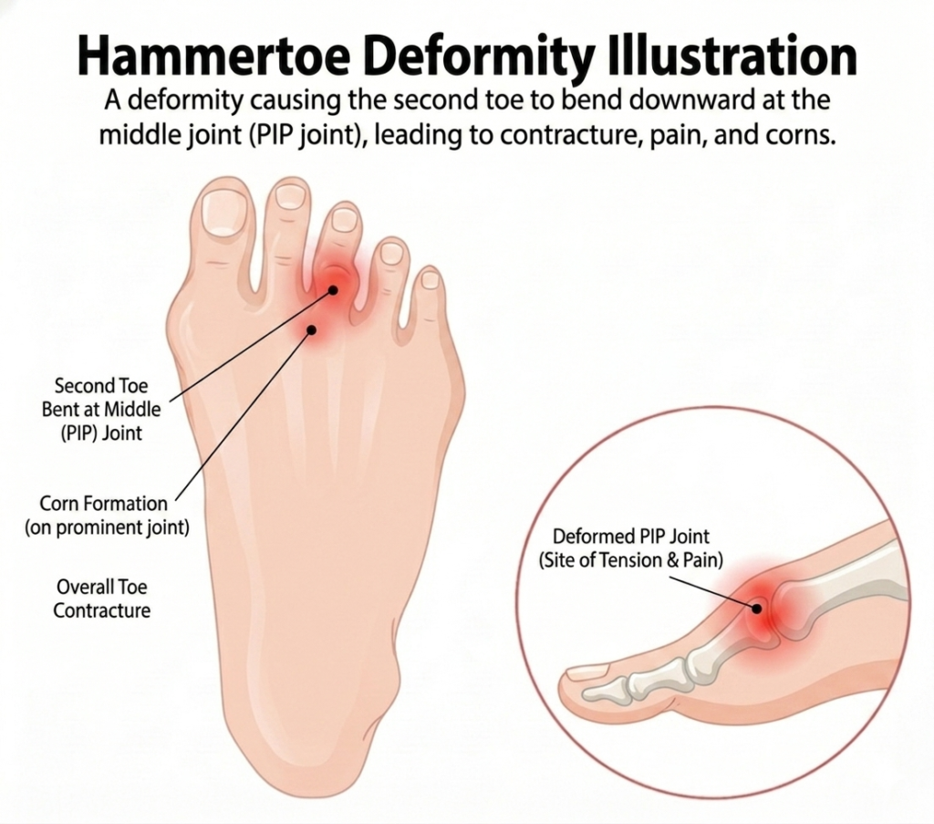 hammertoe deformity illustration second toe bent at middle joint